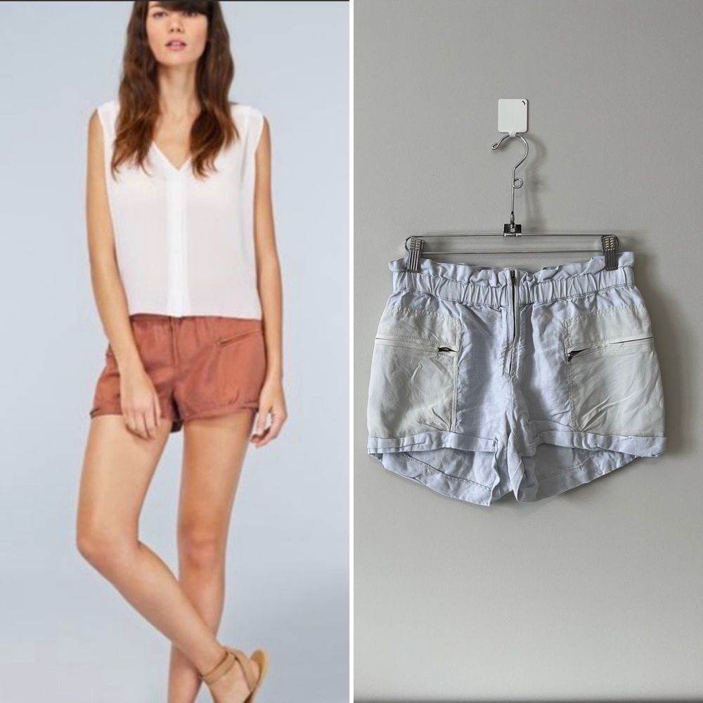 Aritzia Wilfred Paradis  Linen And Silk Pull On Shorts Light Blue